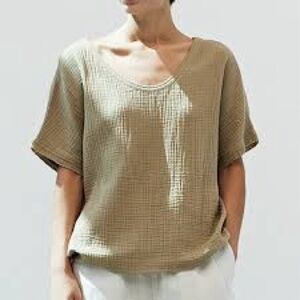 Elegant Tan Short Sleeve Women's Top